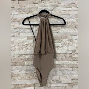 Tan halter neck bodysuit